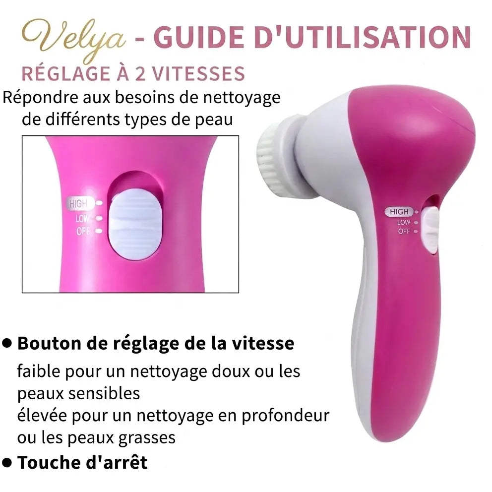 VELYA  Brosse Nettoyante Visage Multifonctions - 5 Têtes VELYA